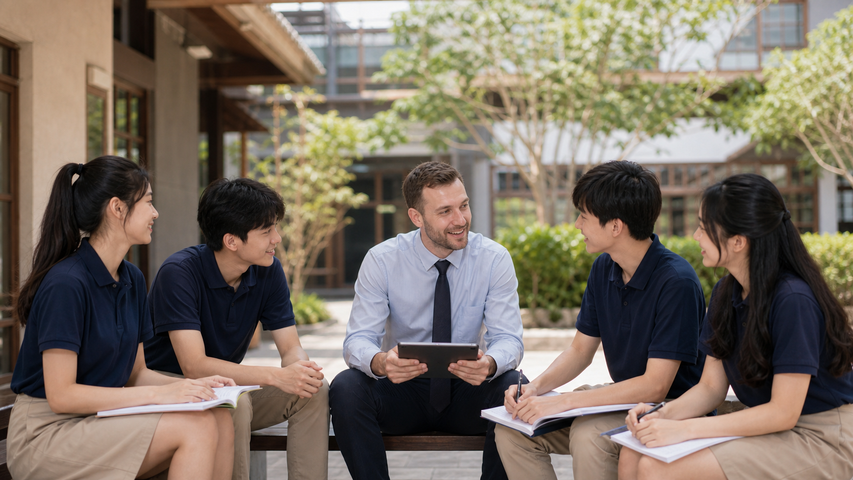 Secondary students learning with an international teacher